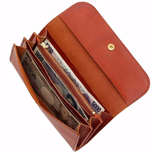 イエロー】三つ折りロングウォレット【イタリアンレザーエルバマット