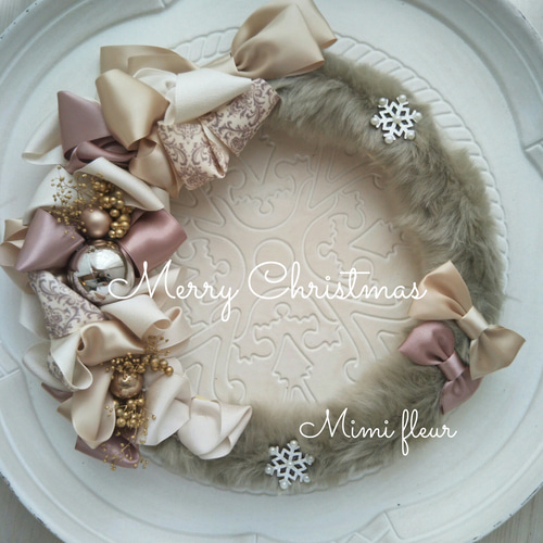 早割☆*グレージュファーのふわふわ冬ファーリース*クリスマスリース