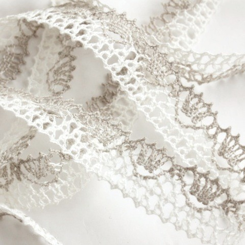 リトアニア製 配色リネンレース 20mm幅 《オフホワイトXベージュ》麻