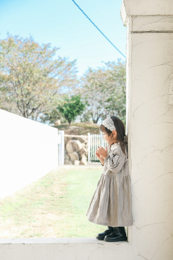 【22色展開】リネンワンピース リネン 麻 子供用ワンピース リボン バックリボンワンピース 親子コーデ ベビー服 秋 3枚目の画像