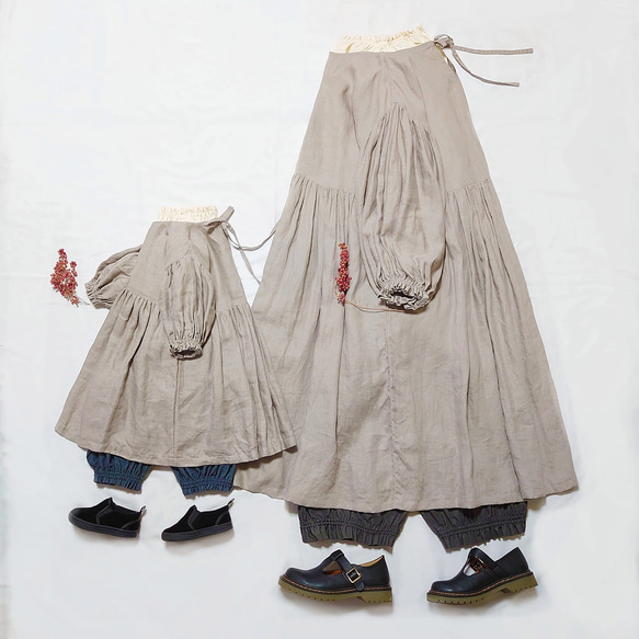 【22色展開】リネンワンピース リネン 麻 子供用ワンピース リボン バックリボンワンピース 親子コーデ ベビー服 秋 6枚目の画像