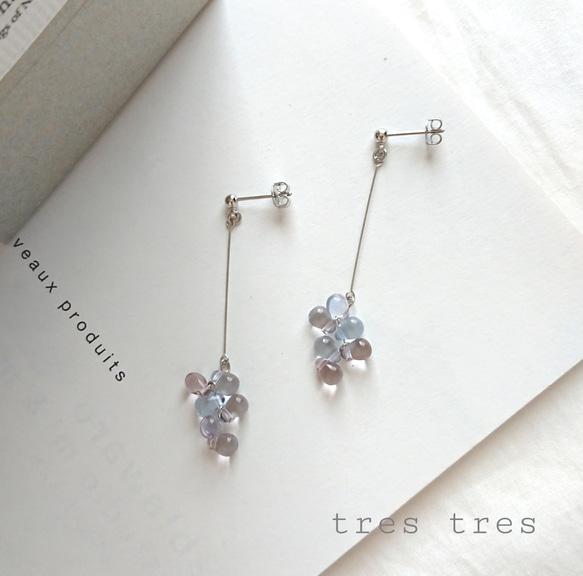 しずくのピアス/イヤリング◆ブルー&パープル 紫陽花 あじさい アナベル 春夏 クリア ドロップ シンプル 華奢 繊細 1枚目の画像