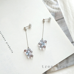 しずくのピアス/イヤリング◆ブルー&パープル 紫陽花 あじさい アナベル 春夏 クリア ドロップ シンプル 華奢 繊細 2枚目の画像