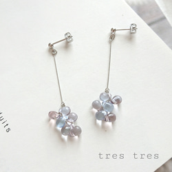 しずくのピアス/イヤリング◆ブルー&パープル 紫陽花 あじさい アナベル 春夏 クリア ドロップ シンプル 華奢 繊細 3枚目の画像