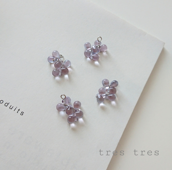 しずくのピアス/イヤリング◆ブルー&パープル 紫陽花 あじさい アナベル 春夏 クリア ドロップ シンプル 華奢 繊細 5枚目の画像
