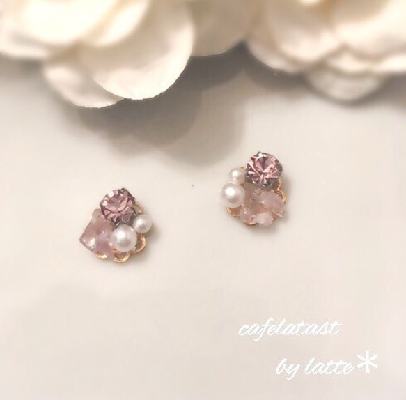 天然石 ピアス sweet pink ライトアメジスト 1枚目の画像