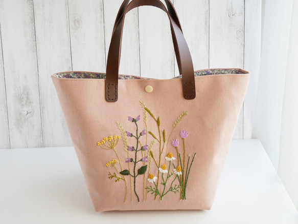 ハンドメイド 刺繍 ハ― ブガ― デンのト― トバック 刺繍のトートバッグ＊ハーブガーデン トートバッグ RUKO 通販