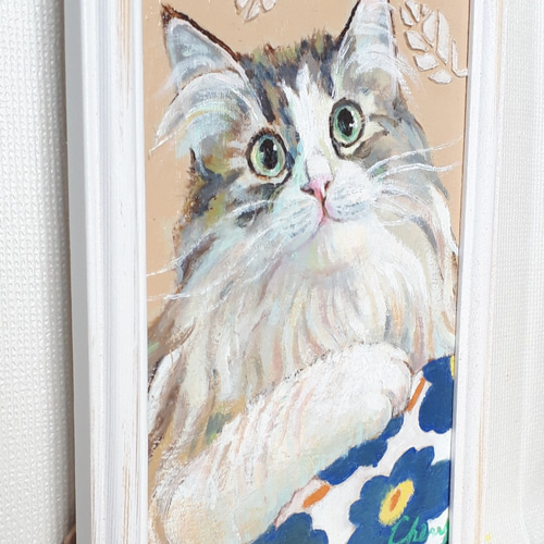 猫と北欧柄(ノルウェージャンフォレストキャット) 絵画 チェリー