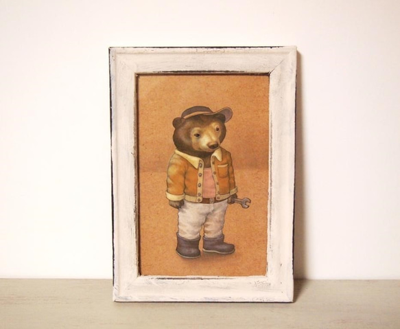 マレー熊　ミニ複製画(額付き　白) 1枚目の画像