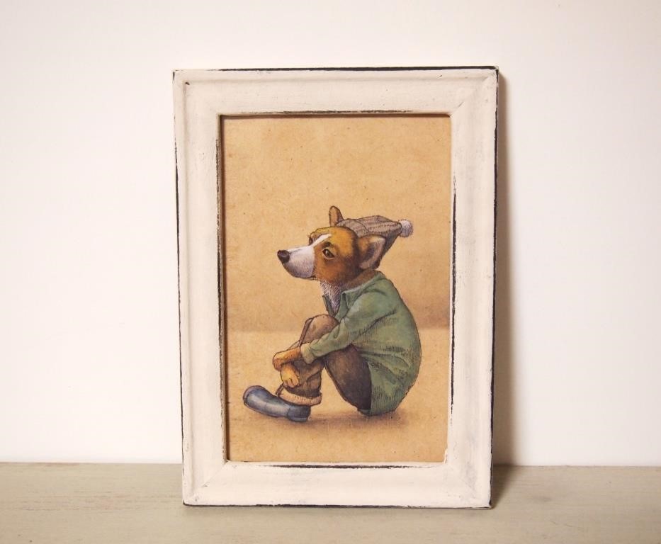 【IKEAロムヴィーケンの額縁付き】原画一点物 絵画 犬の絵 IKEAロムヴィーケンの額縁付き】原画一点物 絵画 犬の絵