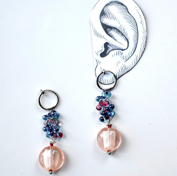 琉璃和捷克玻璃耳環粉紅鈦穿孔外科不銹鋼耳環可更換 第3張的照片