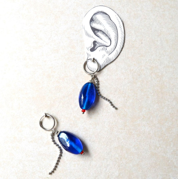 印第安串珠尾耳環假耳環藍藍色不銹鋼金屬過敏鈦鉤耳環多變 第2張的照片