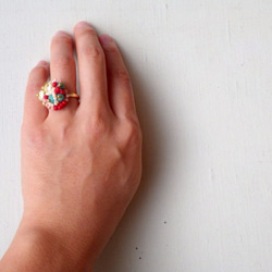馬賽克I 珍珠 玻璃 戒指 free size(可由9號~15號調整） 第3張的照片