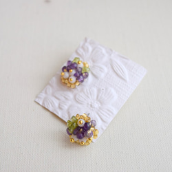 紫晶以及橄欖石的鈕扣夾式耳環   也可變更為鈦製插式耳環 第2張的照片