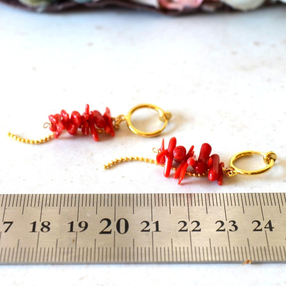 紅色珊瑚耳環假耳環耳環可更改運費/免費包裹 第2張的照片