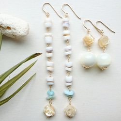 14kgf  rosemop×shell  long earrings 3枚目の画像