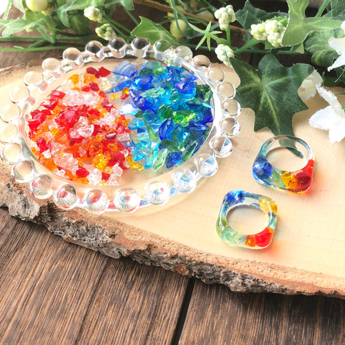 虹色！琉球ガラスのきらきらリング／7号・9号・11号・13号／星の雫