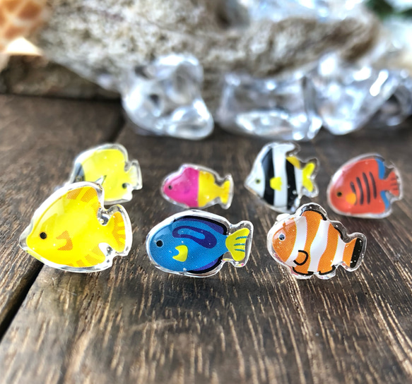 小さなお魚さんピアス・ノンホールピアス・イヤリング／7種類／SUS316L・サージカルステンレス／海・熱帯魚・カラフル 3枚目の画像