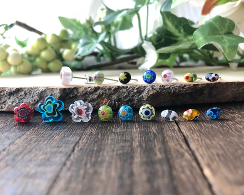SOLD◇ハンドメイド 白 カラフル ミルフィオリ ガラス ピアス◇p11