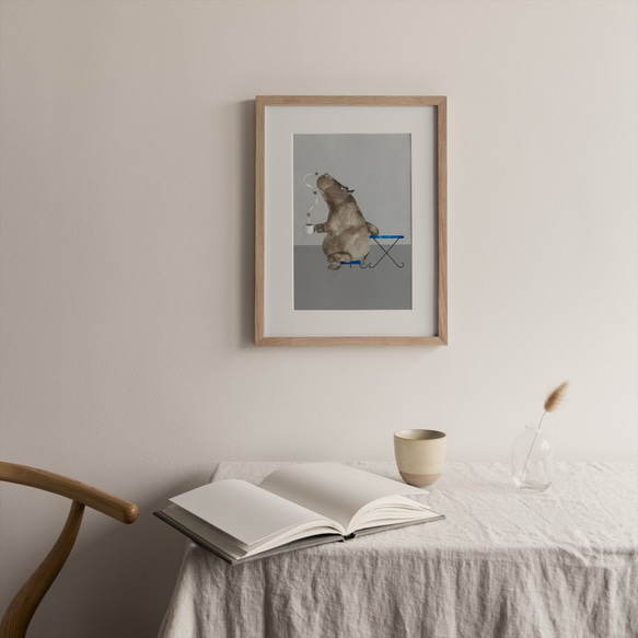 【A4 ポスター】コーヒーを飲む動物たち　イラスト　カバ 動物　プリント　アート 1枚目の画像
