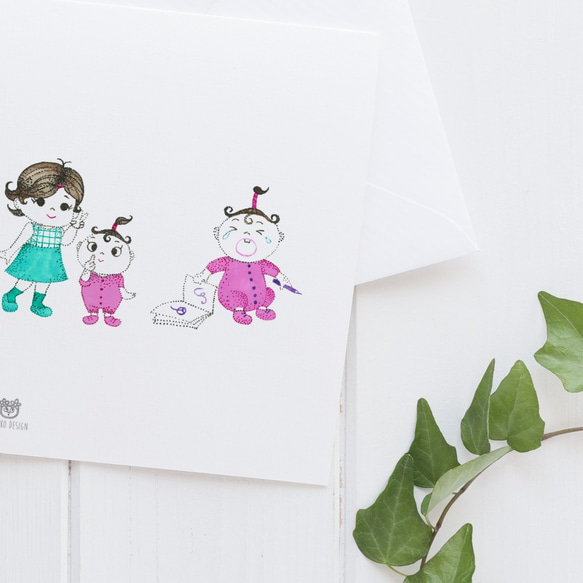 【3枚選べるポストカード・送料無料】小さな姉妹　子供　イラスト　育児日記なポストカード 3枚目の画像