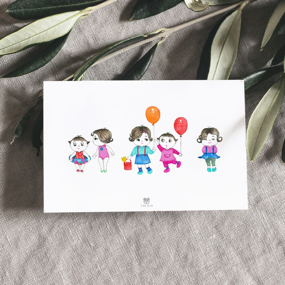 【3枚選べるポストカード・送料無料】小さな姉妹　子供　女の子　イラスト　育児日記なポストカード 1枚目の画像