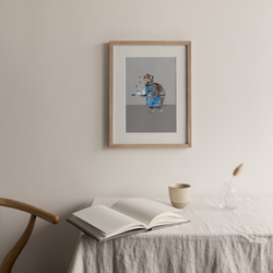 [A4海報]喝咖啡的動物插圖馴服的女僕動物版畫藝術 第1張的照片