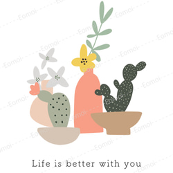 ポストカード『Life is Better with You』サボテン　花　アート　イラスト　絵【選べる3枚】 3枚目の画像