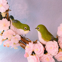 桜のリース 仲良しメジロ【送料無料】 3枚目の画像