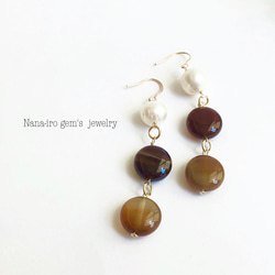 ＊1点もの＊14kgf brownstripe agate × pearl pierce 6枚目の画像