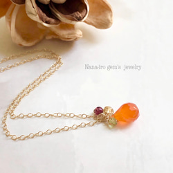 14kgf carnelian ×3stones necklace 2枚目の画像