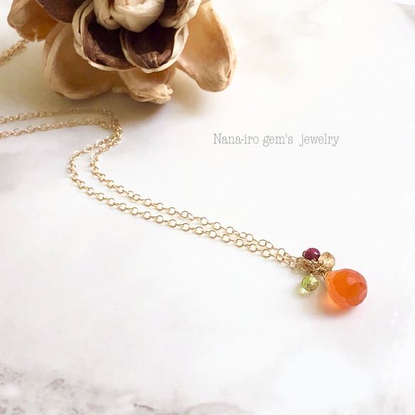 14kgf carnelian ×3stones necklace 4枚目の画像