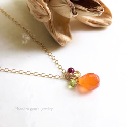 14kgf carnelian ×3stones necklace 5枚目の画像