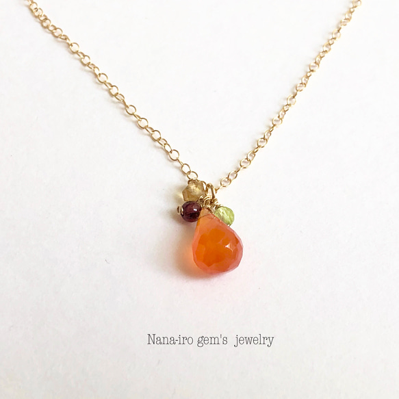 14kgf carnelian ×3stones necklace 6枚目の画像