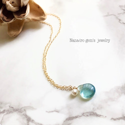 14kgf green fluorite × pearl necklace 2枚目の画像