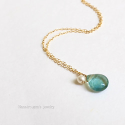 14kgf green fluorite × pearl necklace 5枚目の画像