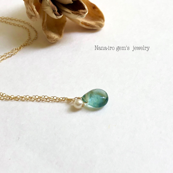 14kgf green fluorite × pearl necklace 8枚目の画像