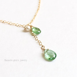 14kgf greenkyanite × pearl necklace 1枚目の画像