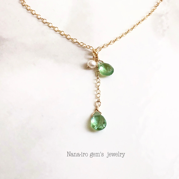 14kgf greenkyanite × pearl necklace 2枚目の画像