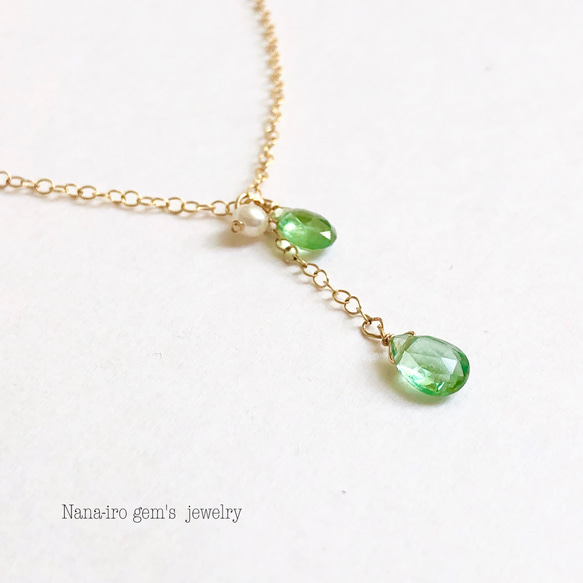 14kgf greenkyanite × pearl necklace 3枚目の画像