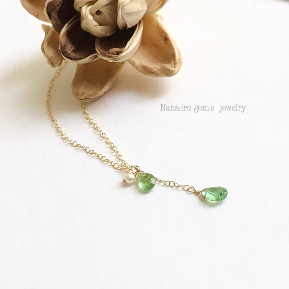 14kgf greenkyanite × pearl necklace 4枚目の画像