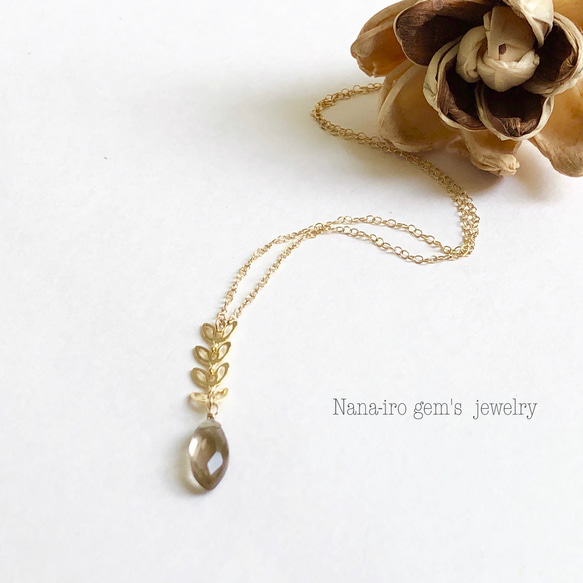 ＊再販＊14kgf smokyquartz ×  goldleaf necklace 2枚目の画像