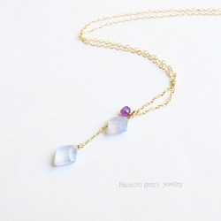 14kgf blue chalcedony × fluorite necklace 6枚目の画像