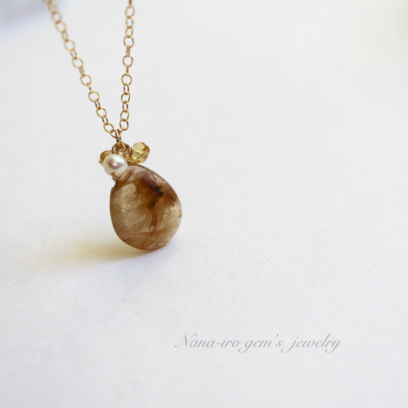 ＊1点もの＊14kgf rutilequartz × pearl × citrine necklace 7枚目の画像