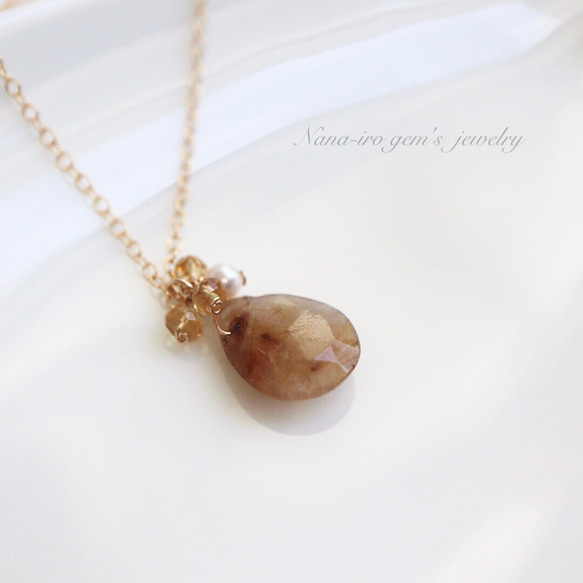 ＊1点もの＊14kgf rutilequartz × pearl × citrine necklace 8枚目の画像