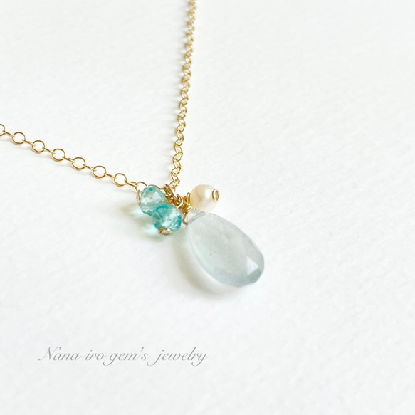 14kgf mosaquamarine × topaz necklace ネックレス・ペンダント