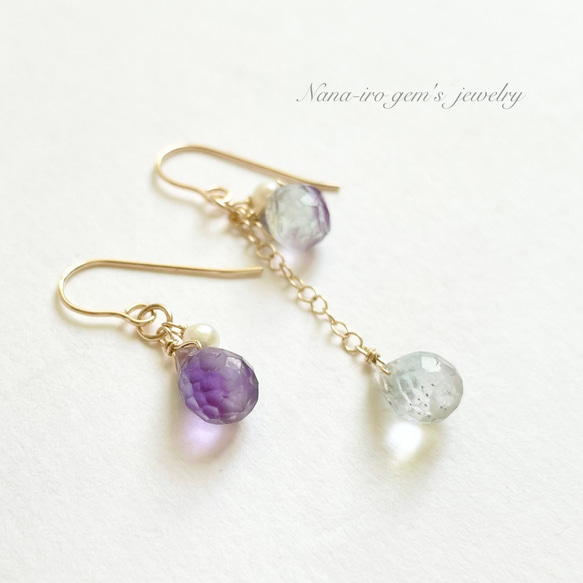 ＊1点もの＊14kgf fluorite asymmetry pierce 2枚目の画像