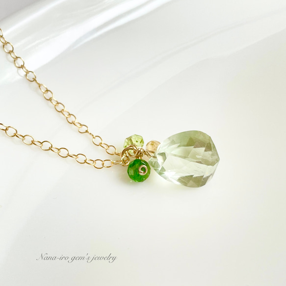 ＊再販＊14kgf green amethyst × chrome diopside necklace 2枚目の画像