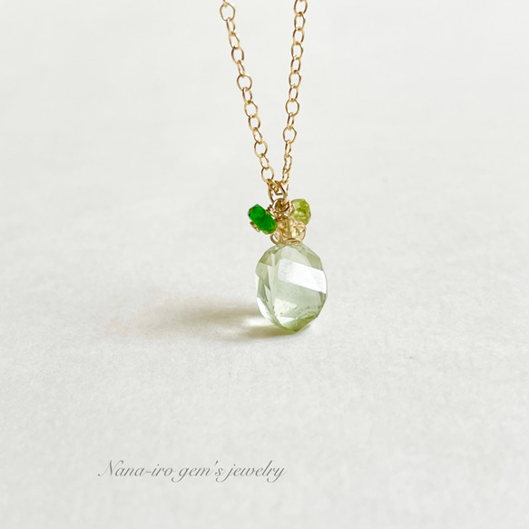 ＊再販＊14kgf green amethyst × chrome diopside necklace 4枚目の画像