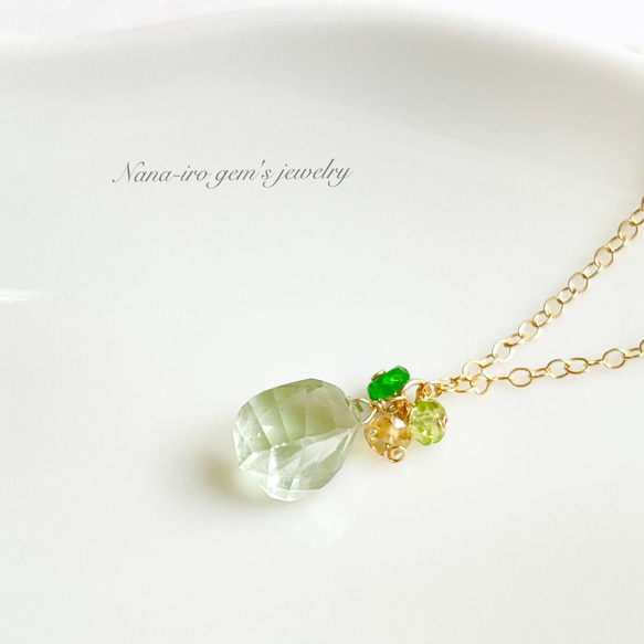 ＊再販＊14kgf green amethyst × chrome diopside necklace 5枚目の画像